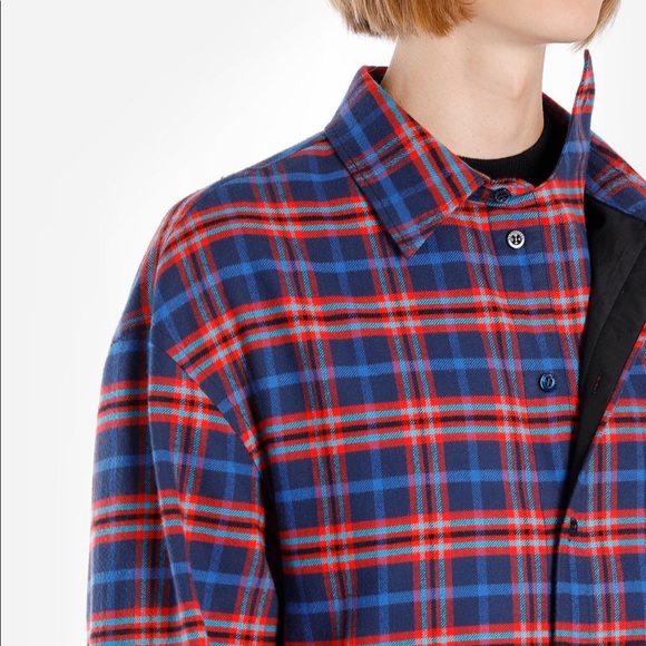 🔥 BALENCIAGA UNISEX MULTICOLOR CHECKED FLAP shirt - Picture 7 of 8
